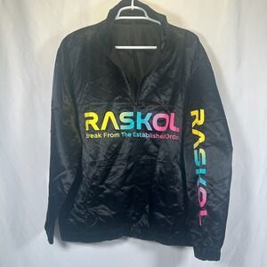 Raskol Apparel Windbreaker Size Large Black Limited Edition Rainbow Zipper‎